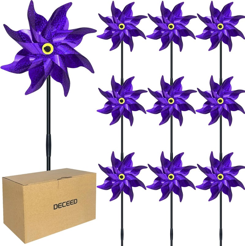 DECEED 10 PCS Reflective Pinwheels for Yard and Garden Bird Devices Pre-Installed Sparkly Wind Spinner Deterrent to Scare Birds Away from Yard Patio Farm (Purple) - Image 1